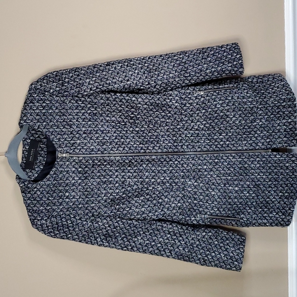 Zara Textured Weave Frock Coat With Zippers Size M